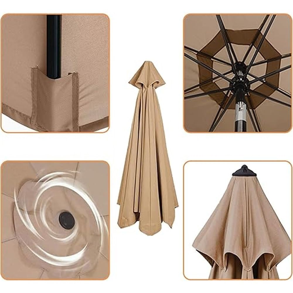 Zapasowy baldachim parasola tarasowego, szary pokrowiec na parasol, 8 żeber, trwały, na parasole 2,1 m, 2,7 m, 3 m, łatwy montaż