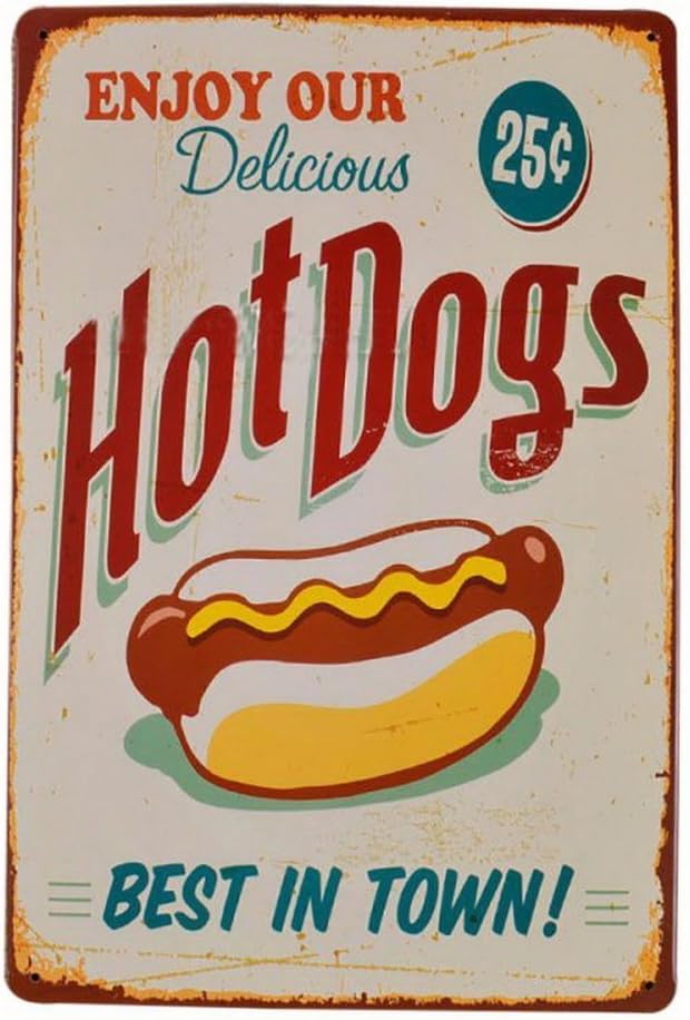 EffortLife Enjoy Our Delicious Hot Dogs Vintage Metal Tin Signs for Wall Bar Pub Home Retro Decor 12 x 8 Inch