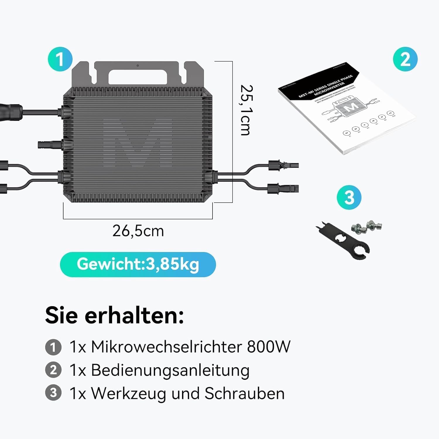 Marstek 2026 Upgrade Mikro-Wechselrichter 1 Pack 800W – 230V AC 0% VAT, 16-60V DC Eingang, Solar-Wechselrichter mit WiFi für Balkonkraftwerk, IP67, App-Steuerung, Plug & Play