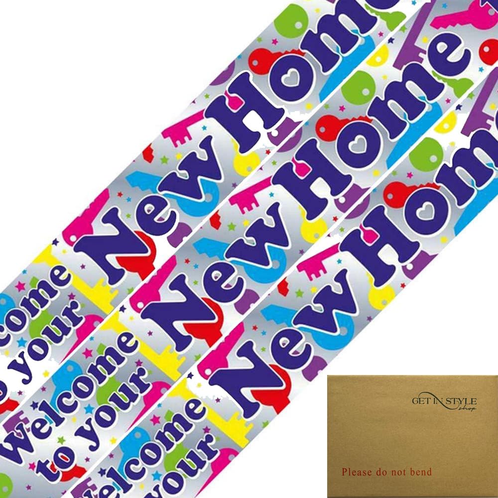 9ft Banner Welcome to Your New Home Holographic, Multicolor Foil Pennant (274cm)