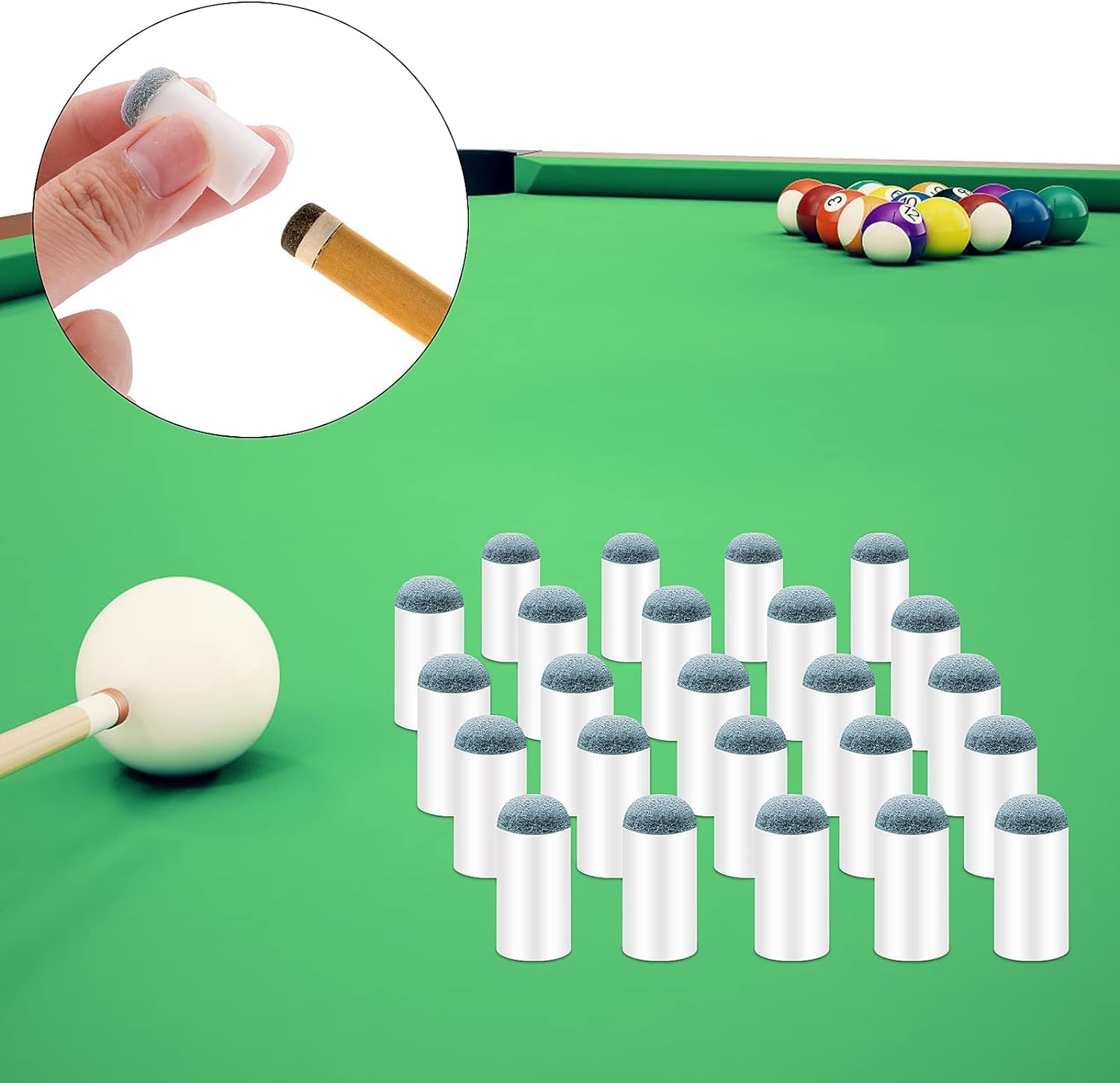 JBB 24 Pcs Pool Cue Tips Slip On Billiard Cue Tips for Pool Cue Sticks Replacement with Easy Installation, 12mm 2