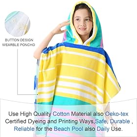 VOOVA & MOVAS Hooded Beach Towels for Big Kids, Oversized 64"x26" Made from 100% Soft Cotton - Color Strip,Perfect for Swimming Robe | Bathing | Beach | Birthday Easter Gifts 611w80r IAL. SS280