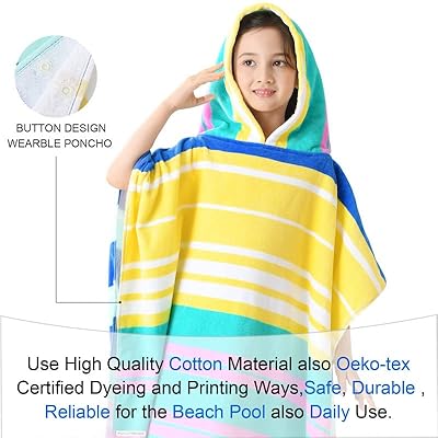 VOOVA & MOVAS Hooded Beach Towels for Big Kids, Oversized 64"x26" Made from 100% Soft Cotton - Color Strip,Perfect for Swimming Robe | Bathing | Beach | Birthday Easter Gifts 611w80r IAL. SS400