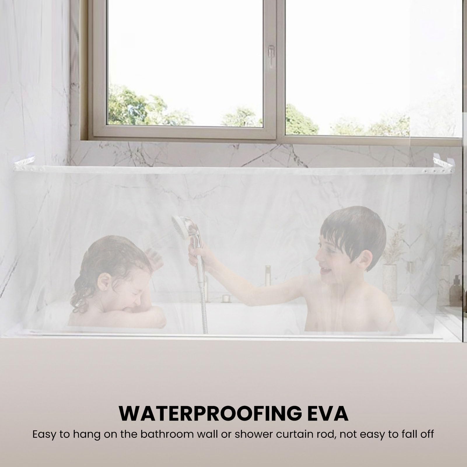 Rideau de Douche Transparent, Doublure EVA Imperméable Réglable pour Salle de Bain et Bain d'animaux Domestiques 195x90cm