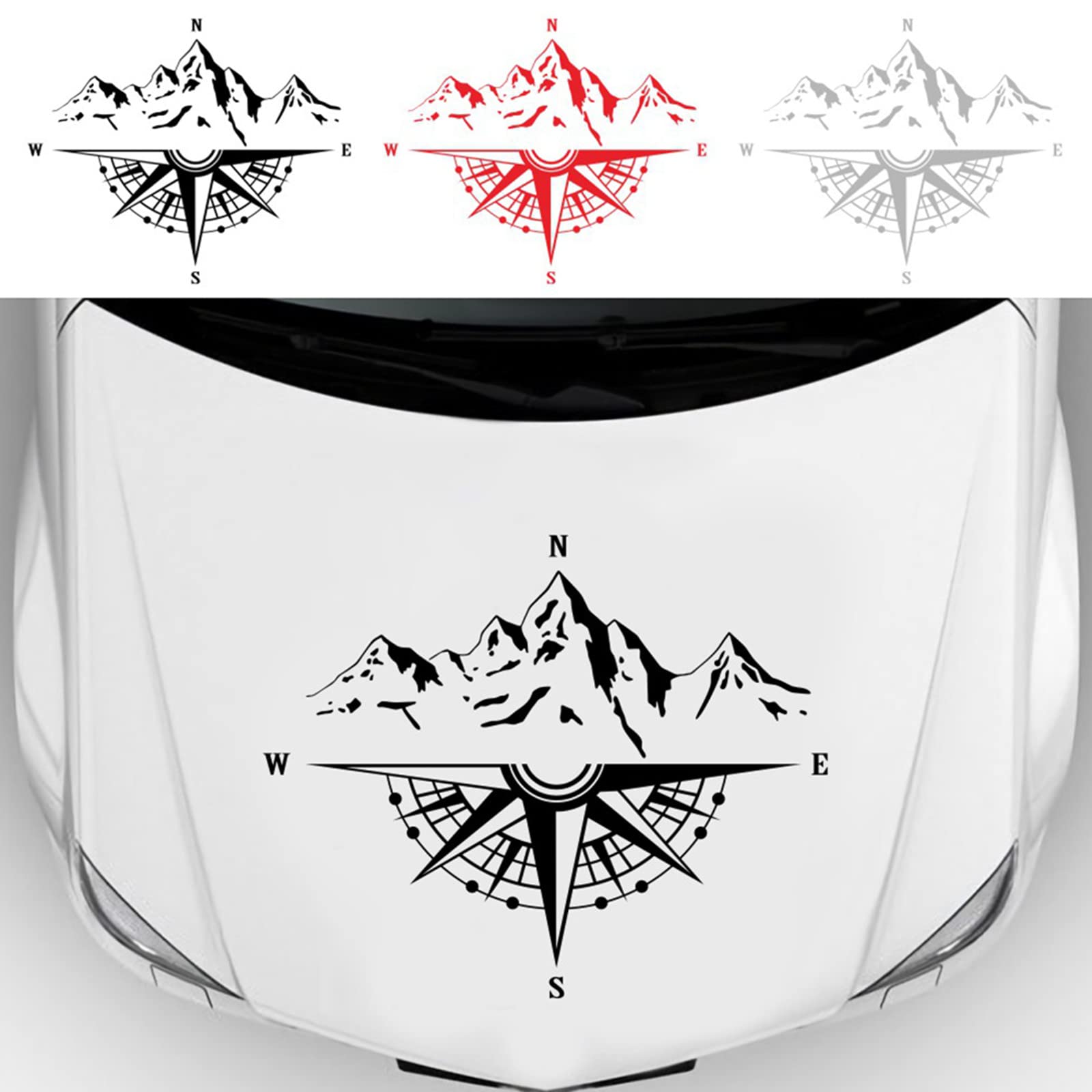 Car Decals, Compass with Mountain Jeep Stickers, Waterproof Vinyl Hood