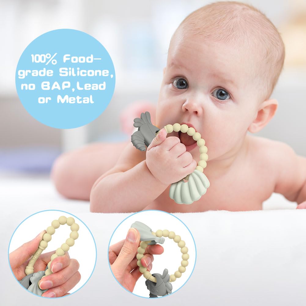Vicloon Massaggiagengive, Dentizione Neonati Giocattolo Senza BPA Massaggia Gengive Neonati in Silicone Anello da Dentizione per Prima Infanzia Molar Lenire i Bambini, Beige