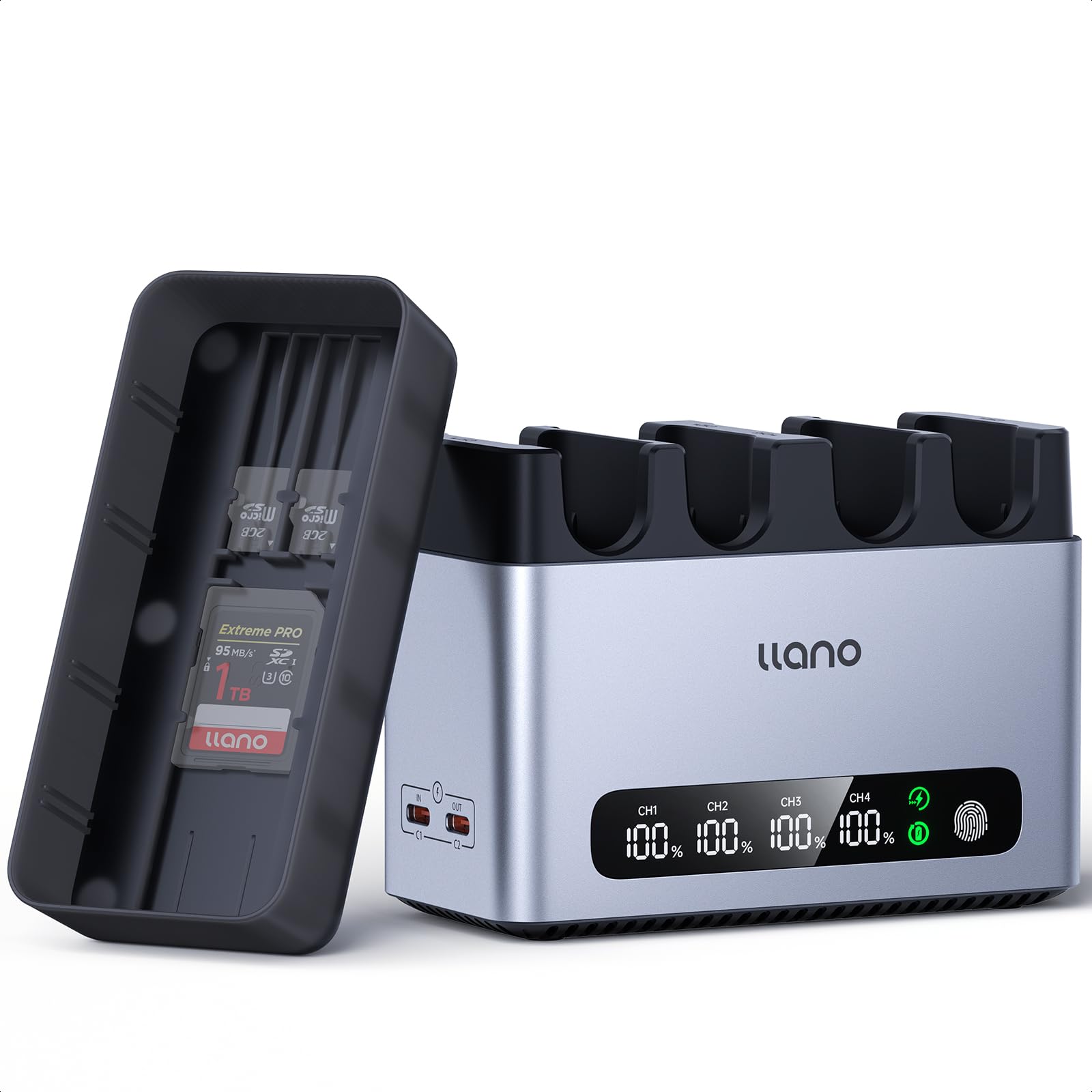 llano Cargador 65W 4 Ranuras NP-FZ100 - Carga Rápida para Sony A7III A7IV FX3 FX30 A9 A1 A7RV A6700 ZV-E1, Pantalla Digital, Tapa Magnética