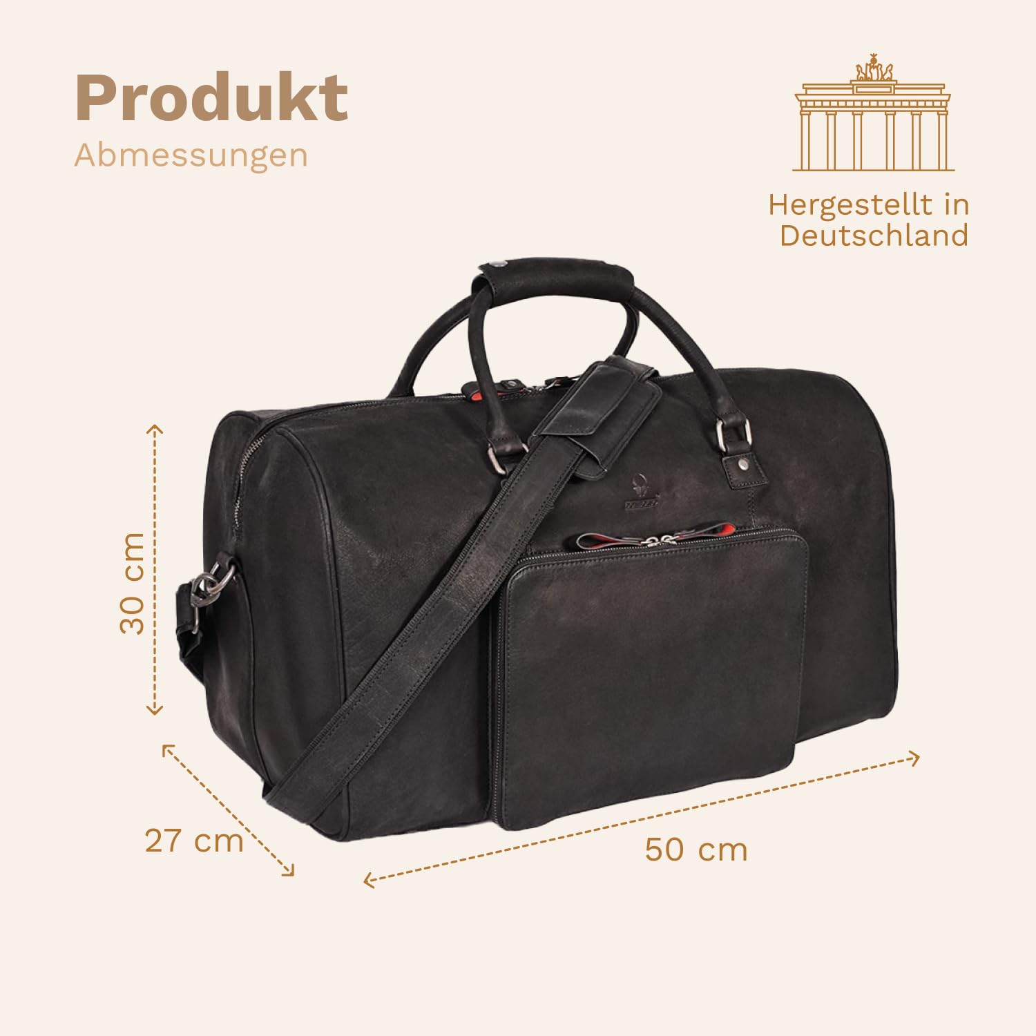 DONBOLSO® Weekender Neapel - Hochwertige Reisetasche Herren groß - Leder Reisetasche Schwarz - Größe L mit 40 Litern, Handgepäck Ledertasche - Klassischer Donbolso Vintage Schwarz