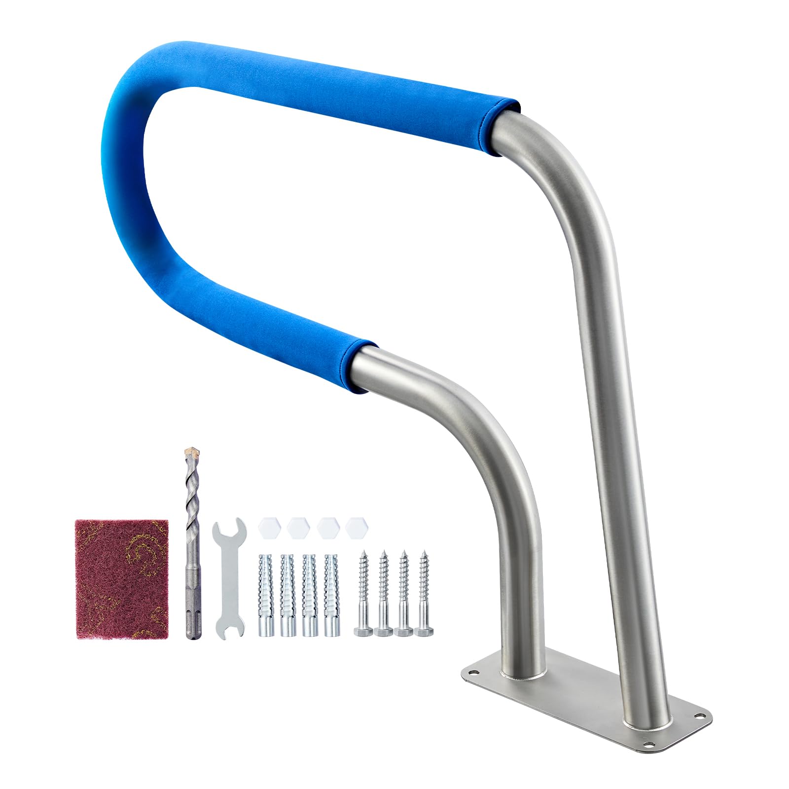 VEVOR Barandilla de Piscina, Soporta hasta 100 kg, Acero Inoxidable 304, con Funda Antideslizante Desmontable y Numerosos Accesorios, para Piscinas, Parques Acuáticos y Spas, 788 x 100 x 558 mm