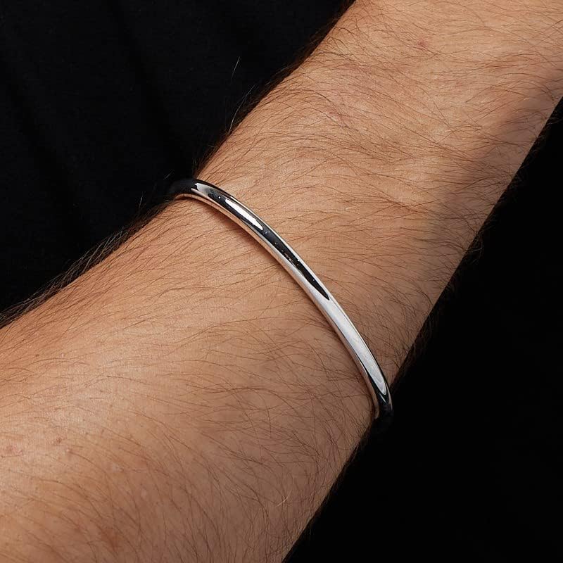 Men's Solid 925 Sterling Silver Torque Bangle Bracelet - Plain 3.1mm Silver Bar Wristband Bracelet for Men - Image 3
