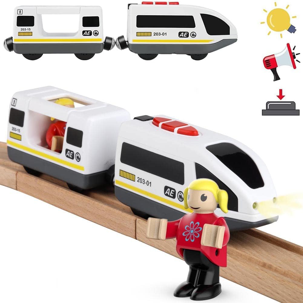 NALACAL Battery Operated Locomotive Train, (Magnetic Connection), Powerful Motor High Speed Train, Compatible with Brio, Thomas, Chuggington, Toy Car for Toddlers, Inspire Children's Creativity