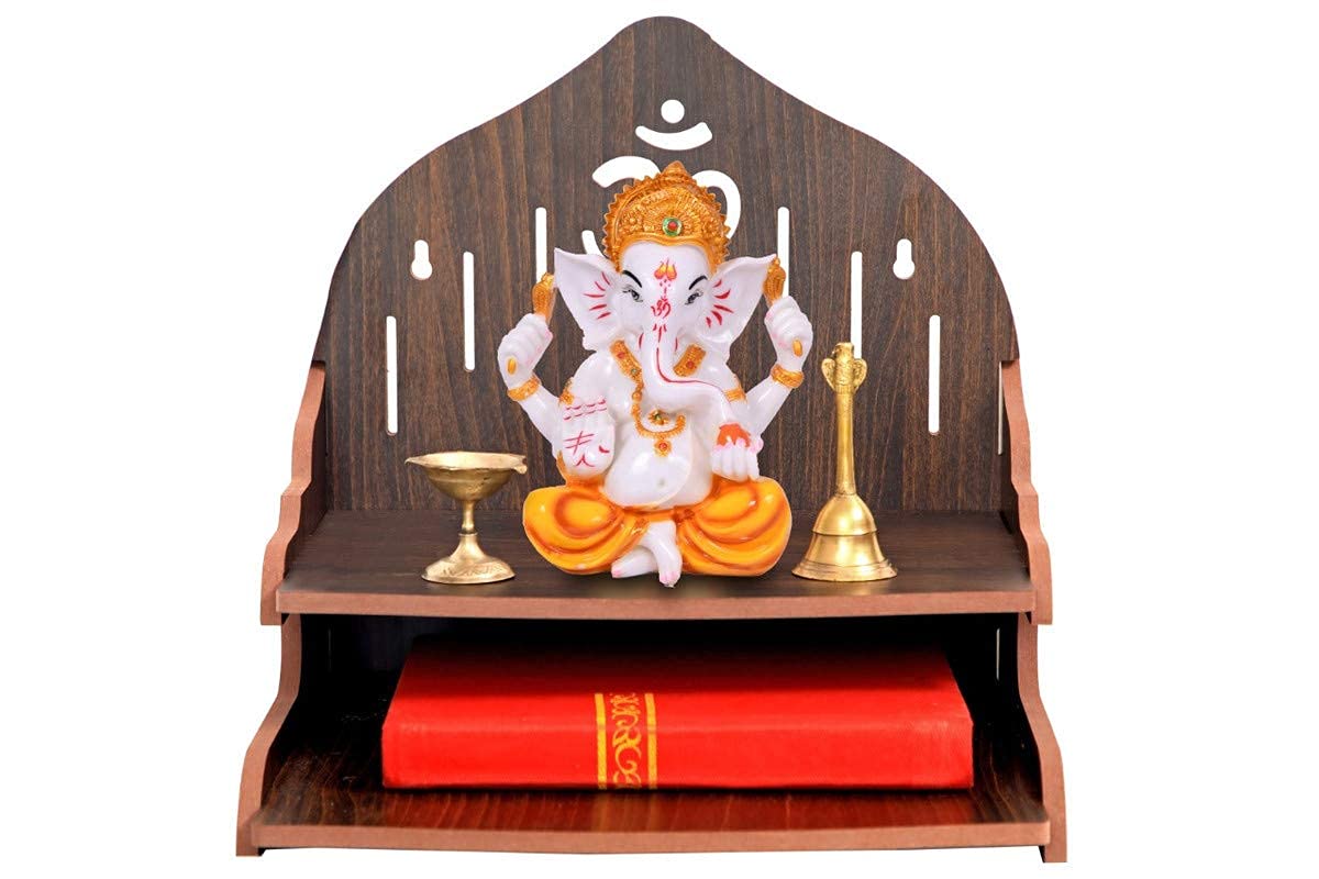 Pooja Mandir Devyom Singhasan temple en bois sculpté marron de 29 cm