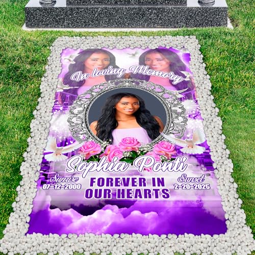 Grave Blankets for Cemetery Waterproof Personalized Memorial Grave Blanket Cover Custom Photo Name Date Grave Cover for Your Loved one Cemetery Decor Forever Remembered Forever Missed (MEMORIAL-11)