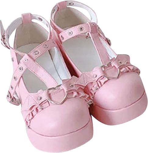 Miniatura 4 de Lindos zapatos Sweet Mary Jane de tacón bajo grueso Lolita Cuñas T-Straps Oxfords gótico Punk Plataforma Zapatos de vestir con punta redonda