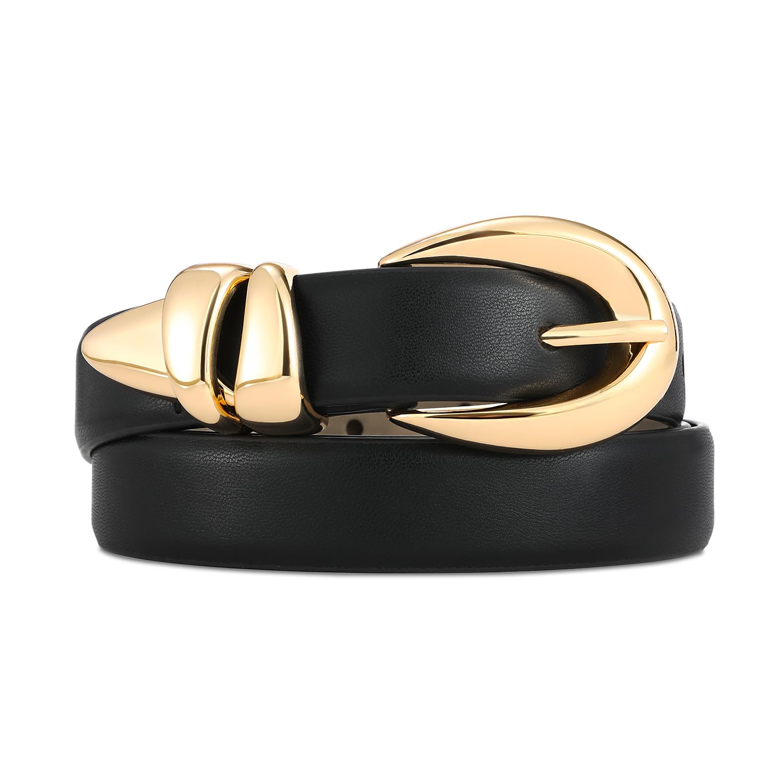 Leather Belt for Women Stylish Design with Gold Buckle Ladies Black Belt Perfect for Jeans Dresses