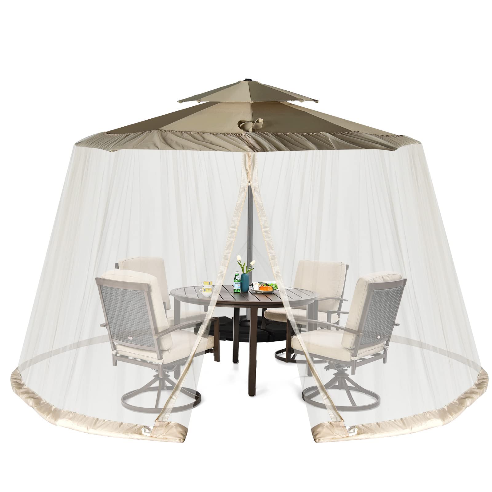 RELAX4LIFE Zanzariera per Ombrellone e Gazebo, Zanzariera con Porta con Cerniera e Tubo in PVC, Zanzariera Ingrandita per Ombrellone da Giardino da 400 x 400 x 230 CM (Bianco)
