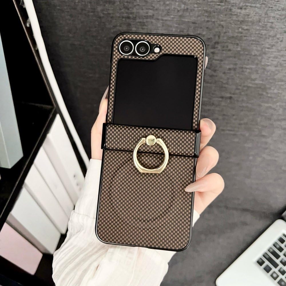 Funda de Cuero con Soporte magnético y bisagra para Samsung Galaxy Z Flip 6, 5, 4, 3 y 5G, Color marrón, para Samsung Galaxy Z Flip5
