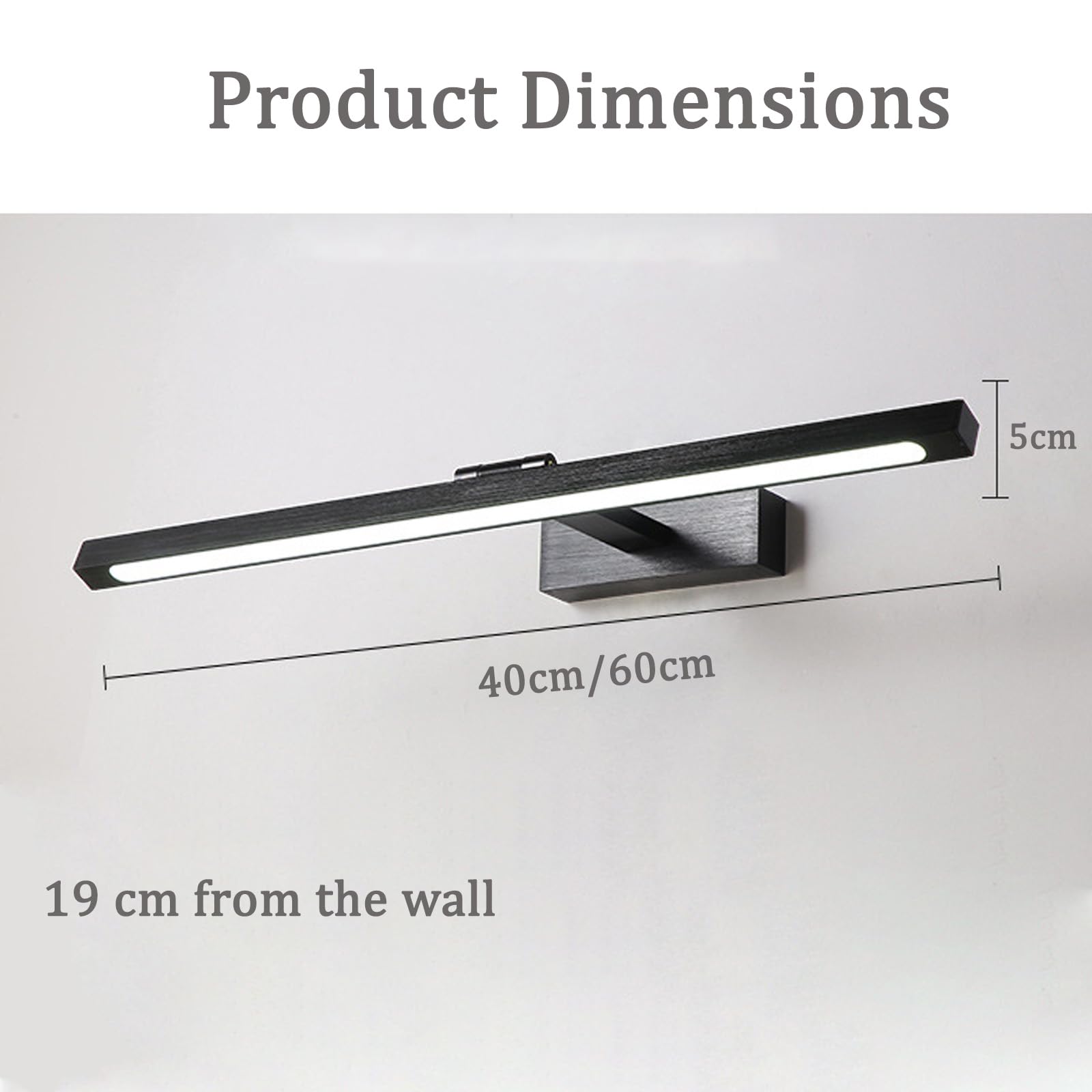 LED Spiegelleuchte Bad Wandleuchten Drehung Einstellbarer Winkel Wandbeleuchtung Bildbeleuchtung Aluminium Wasserdicht Wandleuchte Wohnzimmer Schlafzimmer Schminktisch (Schwarzes Neutrales Licht,40cm)