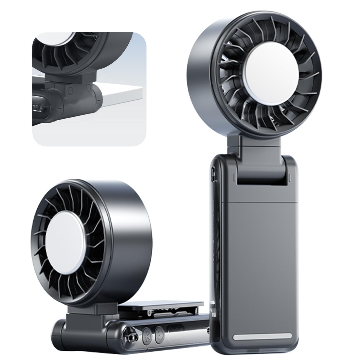 Foluu Portable Clip Fan with Active Cooling Tech – 3000mAh, 5 Speeds, 360° Rotation, LED Display, Type-C Fast Charge – Hands-Free Umbrella, Waist & Neck Fan for Commute, Office & Travel (Black)