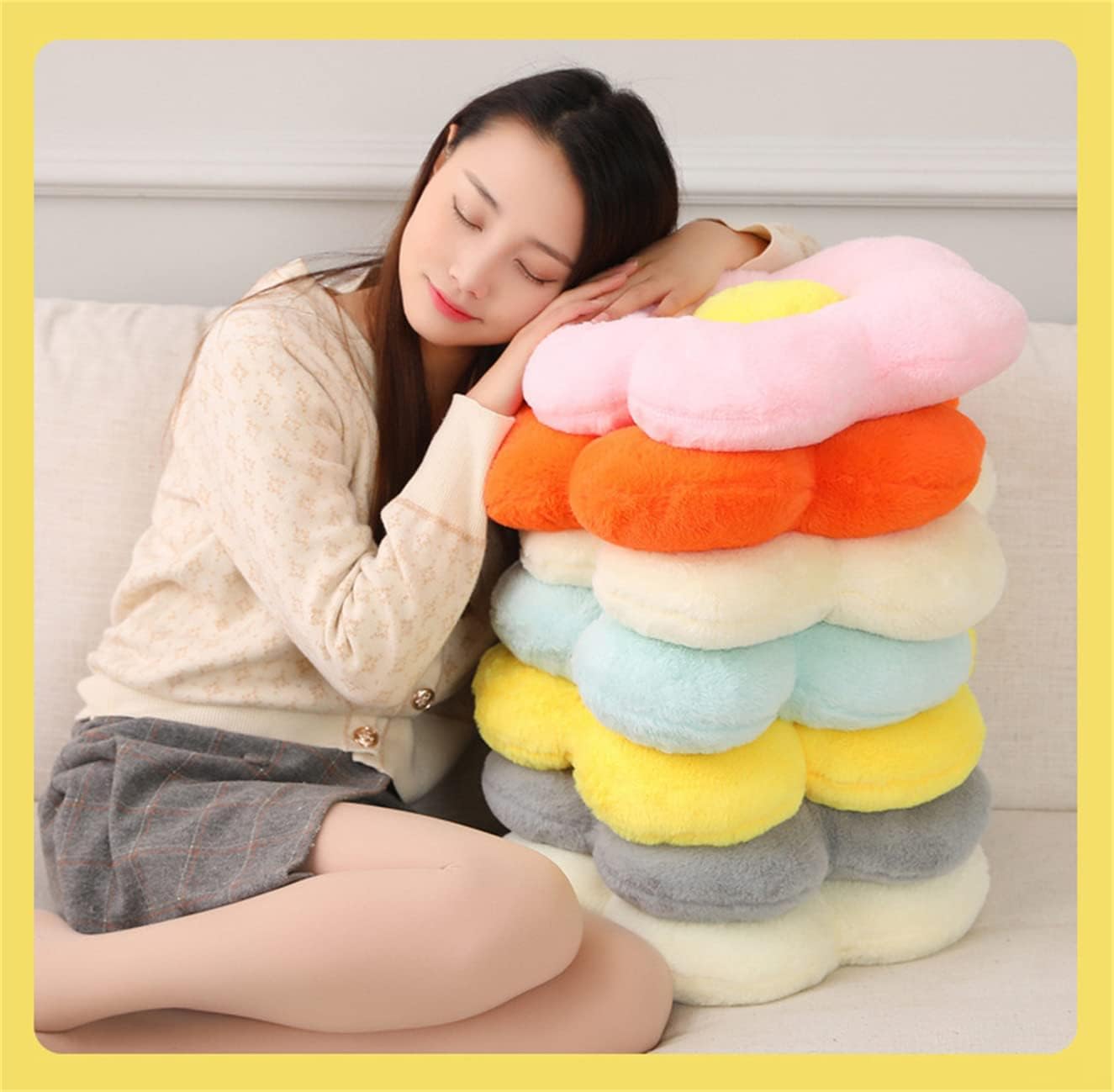 Cute Flower Sunflower Sofa Pillow Cushion, Beautiful Daisy Pillow, Plush Durable and Super Soft. Suitable for Reading, Office, Bedroom or Watching Tv