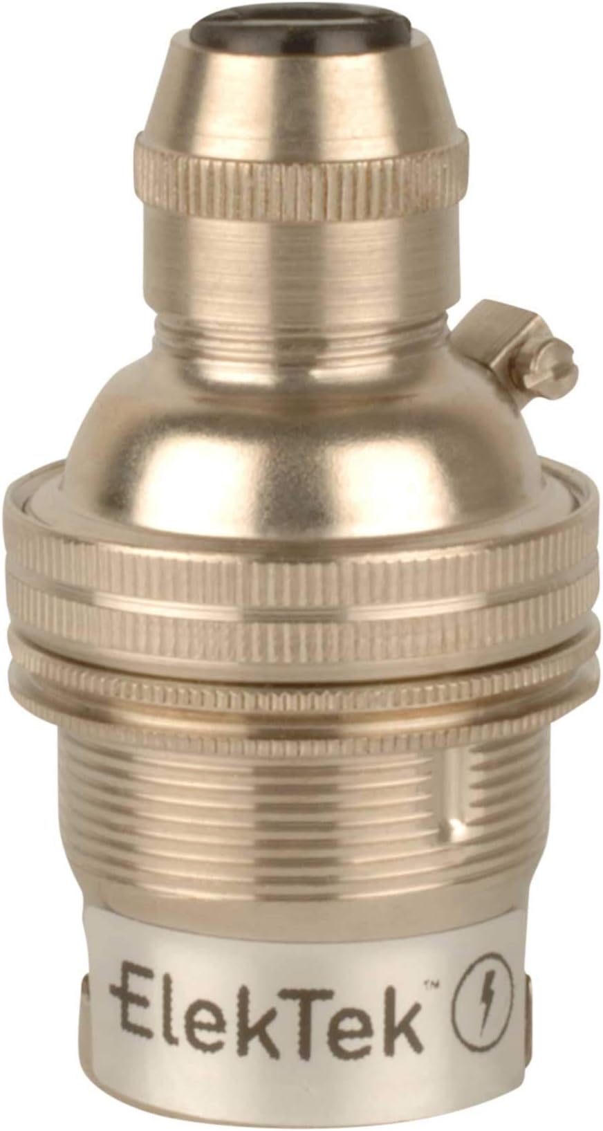 ElekTek B22 BC Bayonet Nickel Plated Brass Cord Grip Ceiling Pendant Unswitched Lamp Light Bulb Holder with Shade Ring - For use with Ceiling Rose and Lighting Flex (7mm Max. Dia.) - Made in UK
