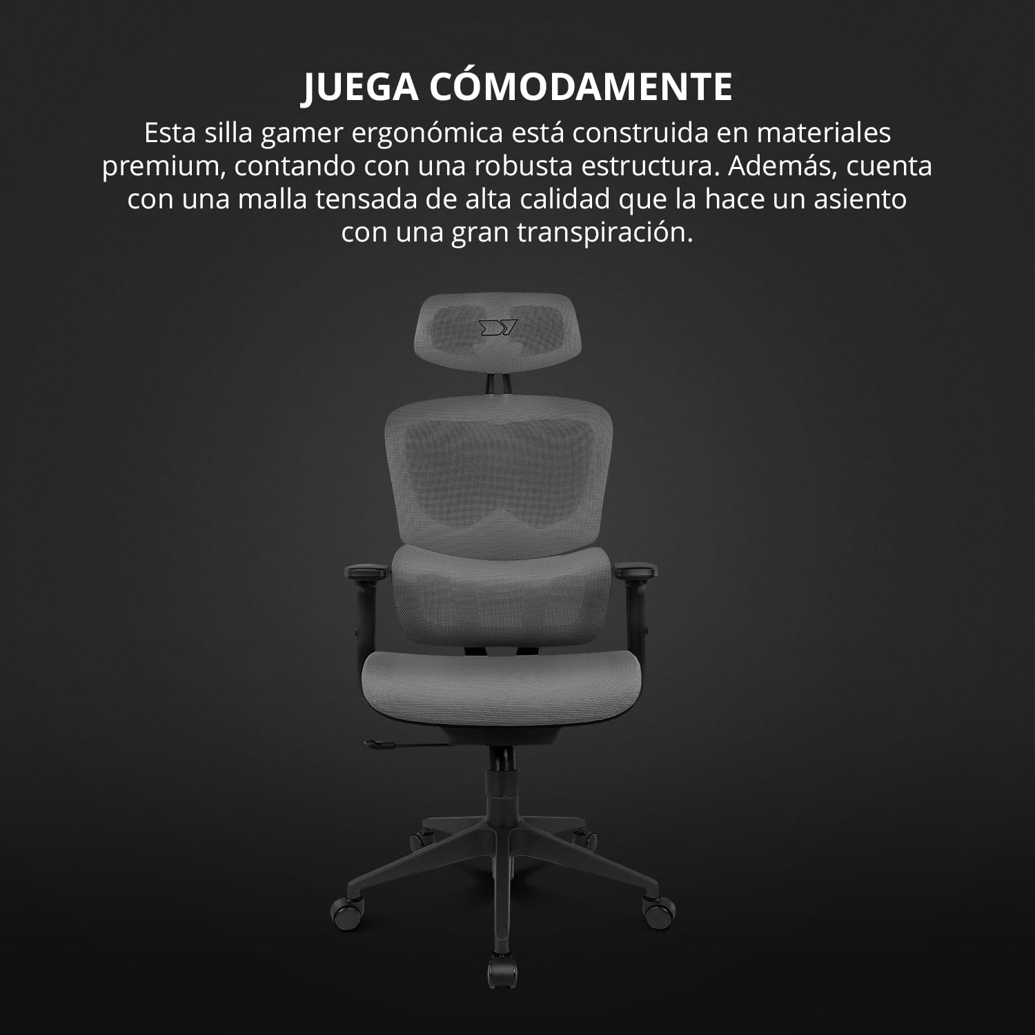 Drift Gaming DRAIR200 – Silla Gaming Profesional en Malla Reforzada, reposabrazos 2D Acolchados, pistón Clase 4, giratoria e inclinable, Cojines Lumbar y Cervical Integrados, Negro/Gris