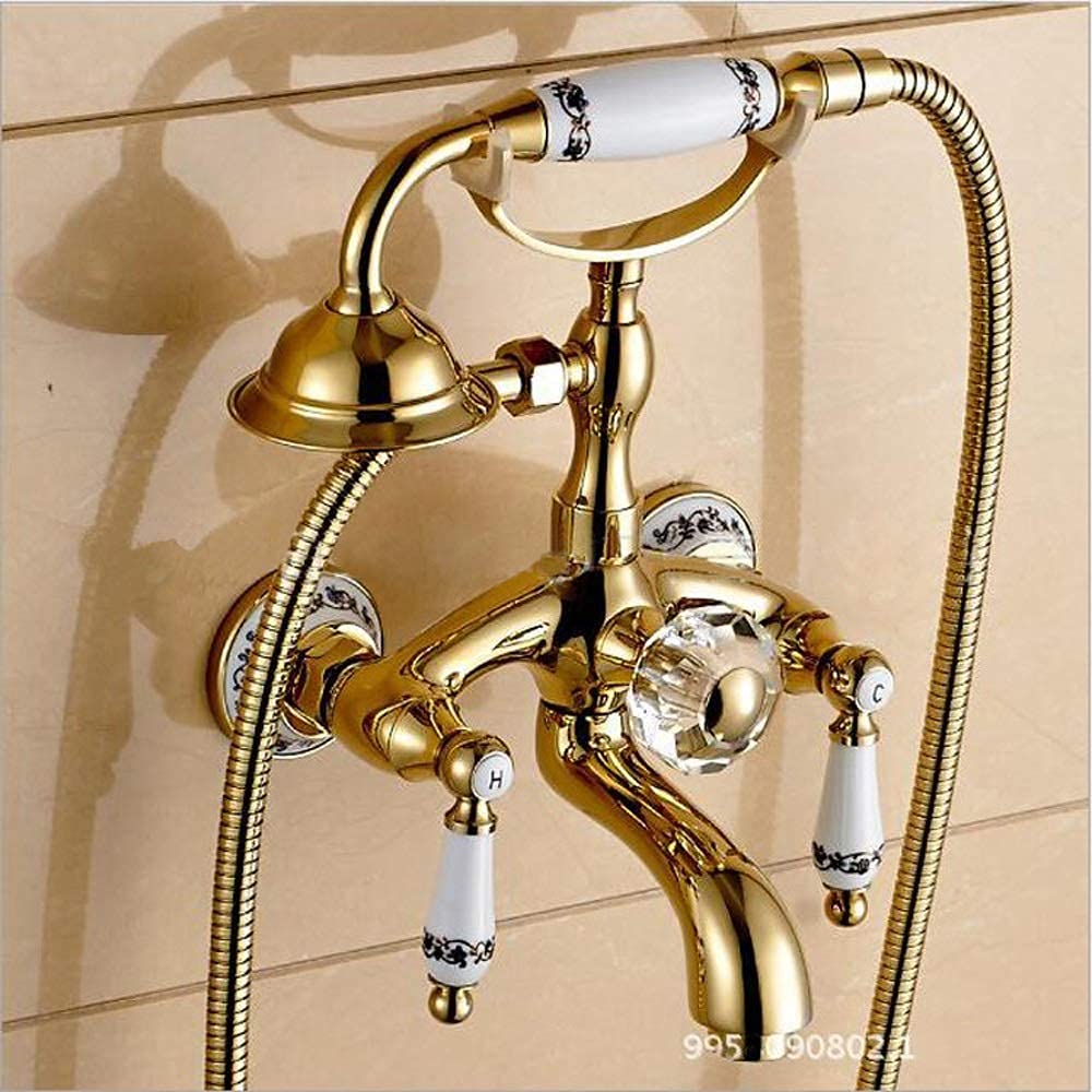 OZBMA Water Taps,Gold Shower Taps Set System 2 Function with Rainfall Handheld Bath Tub Mixer Taps,a