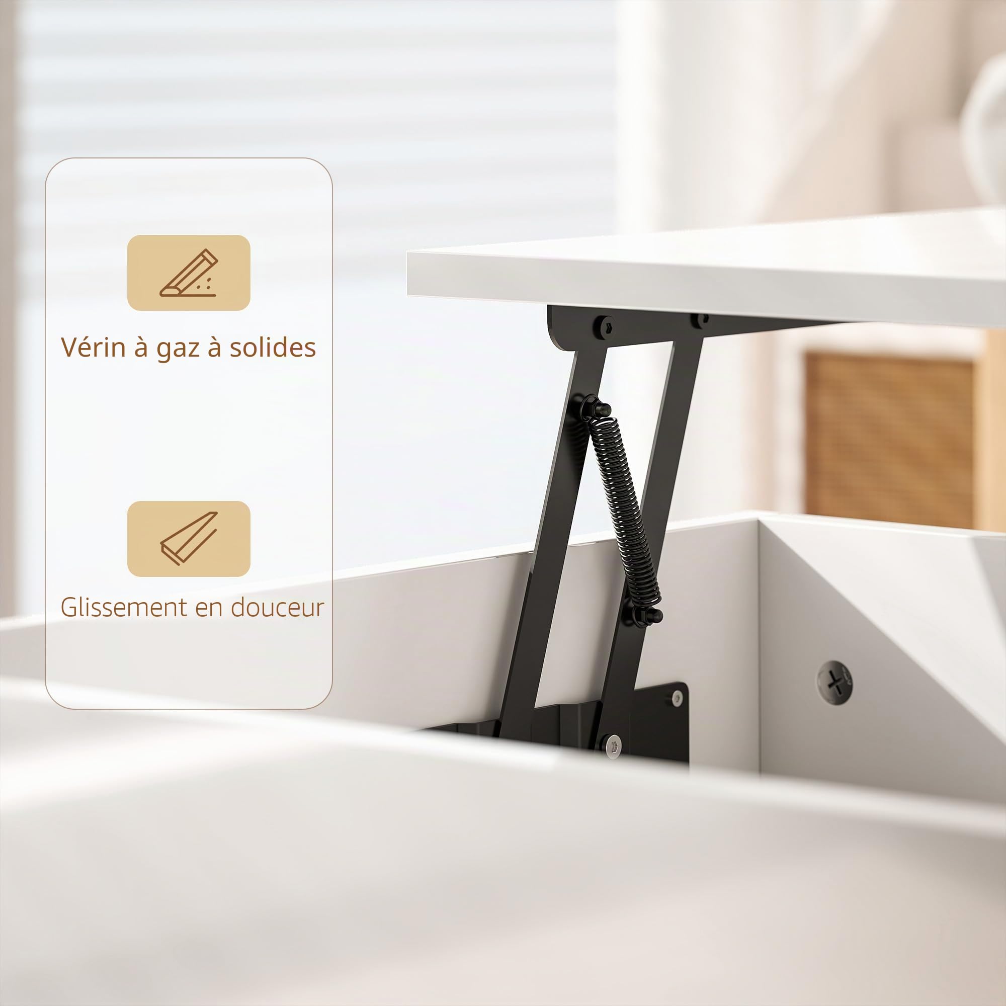 Table Basse HOMCOM réglable en Hauteur, Table de Salon avec Plateau relevable, 2 tiroirs et Espace de Rangement caché, Table Basse pour Salon, Blanc Brillant