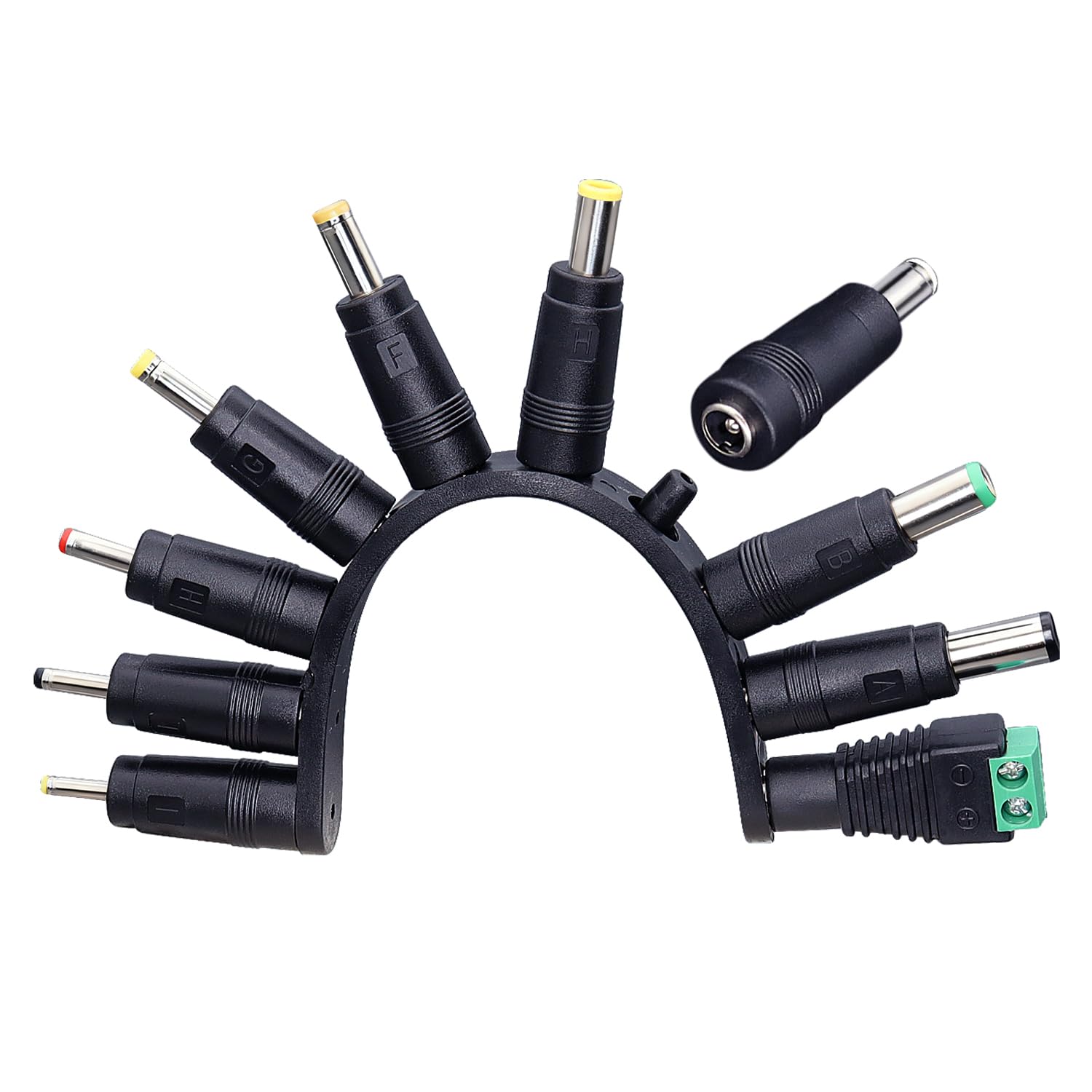Oxzeewee 10PCS DC Tip Kit Power Adapter Jack with 5.5x2.1mm Female Base Laptop Plug 2.5x0.7mm/3.0x1.1mm/3.5x1.35mm/4.0x1.7mm/4.8x1.7mm/5.5x1.7mm/5.5x2.5mm/6.3x3.0mm/6.0x4.4mm/LED Terminal Connector