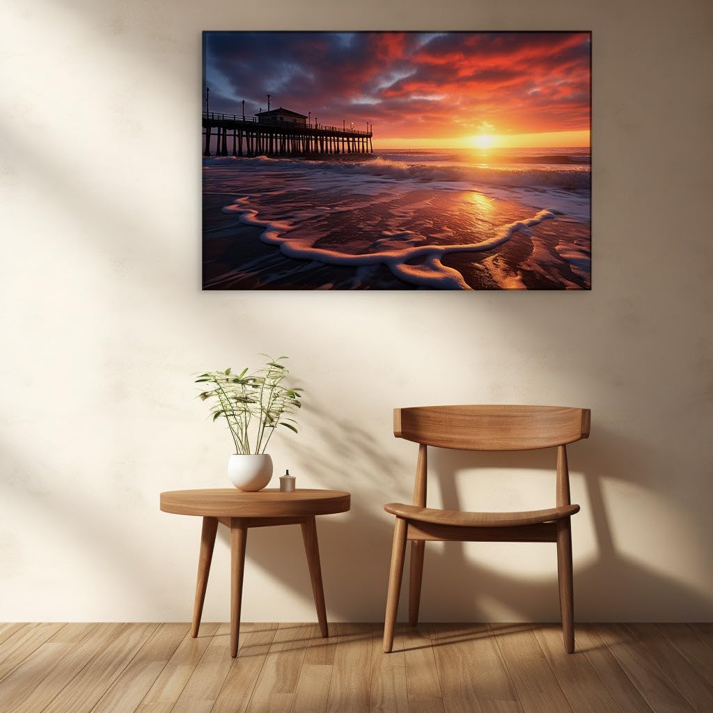 Canvas for Living room. Sunset Serenity: Nature's Palette Unfolds on a Deserted Shoreline, 27 x 18 inch Canvas Wall Art - Beach Sunsets And Sunrises - Modern Home Decor - 69x46 cm (27x18 inch)