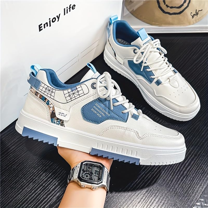 Men's Trendy Lace Up Low Top Casual Shoes Pattern Solid Comfy Outdoor Sneakers,Skater Shoes for Men4