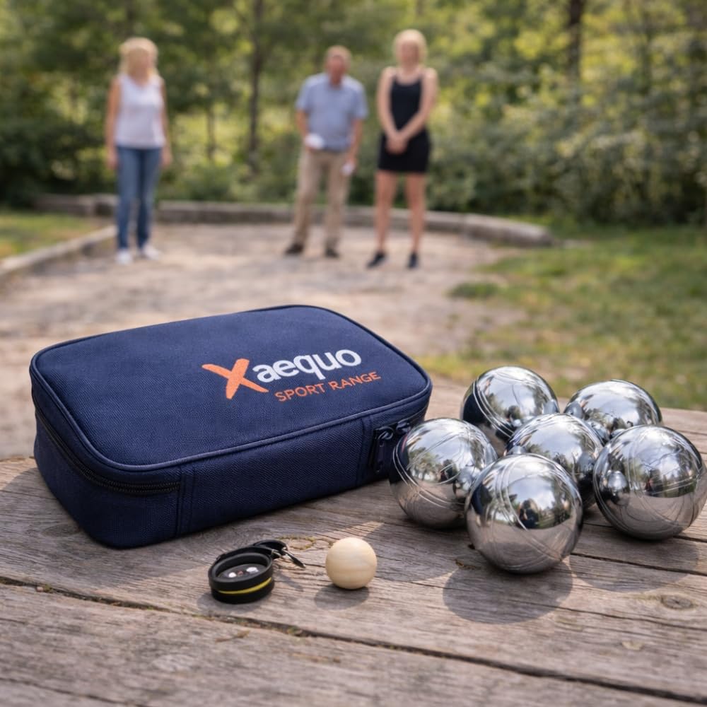 SHOP-STORY Jeu de Pétanque en Métal – 6 Boules avec Housse de Transport, Cochonnet et Cordon de Mesure – Loisirs Extérieurs