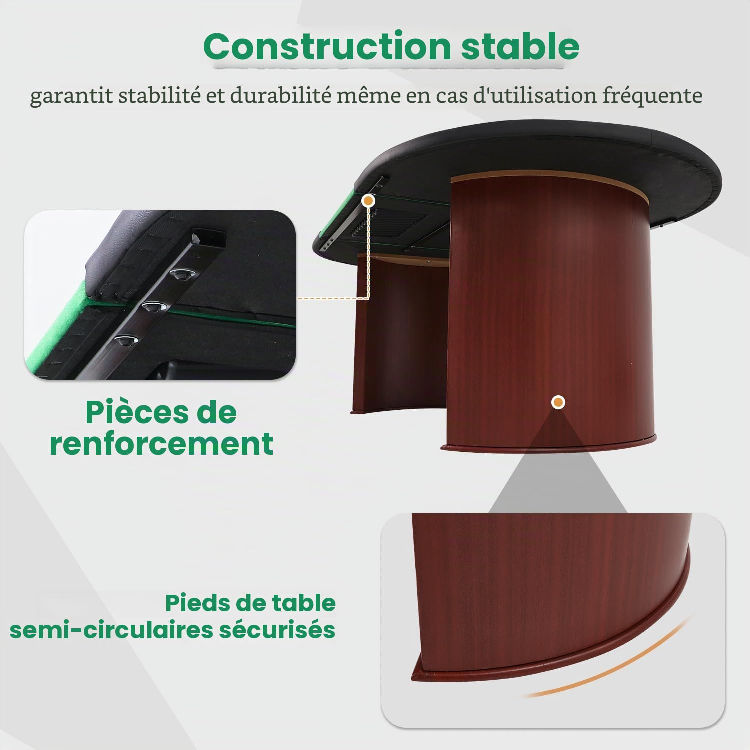 AVAWING Table de poker pour 10 joueurs, table de jeu avec 9 porte-gobelets, plateau à puce amovible et repose-bras rembourré, marron et vert