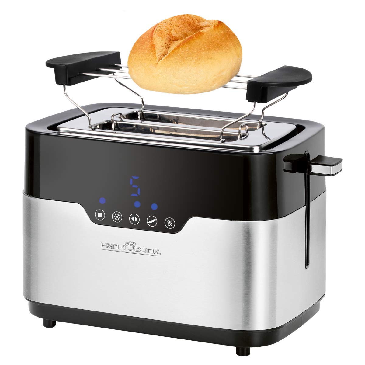 ProfiCook PC-TA 1170 Tostapane a 2 dischi, Sensor Touch, portapane, cassetto delle briciole, funzione di centraggio, spazio salvaspazio, 7 livelli di abbronzatura, acciaio inox nero