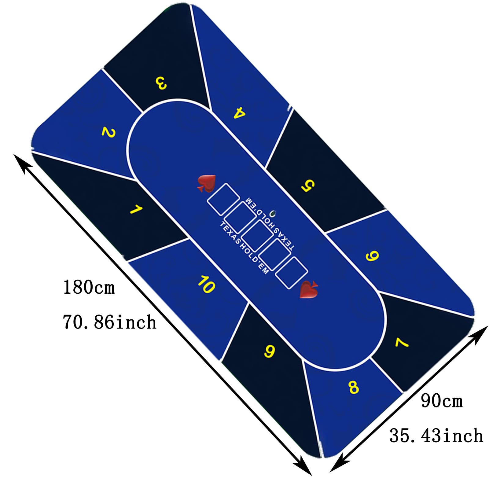 Tappetino da Gioco da Tavolo in Feltro, in Gomma, per Poker, in Pelle Scamosciata, in Gomma, Texas Hold Em, Professionale, Casinò, Baccarat, Dadi, Blackjack, Blu, 70 x 35 Pollici