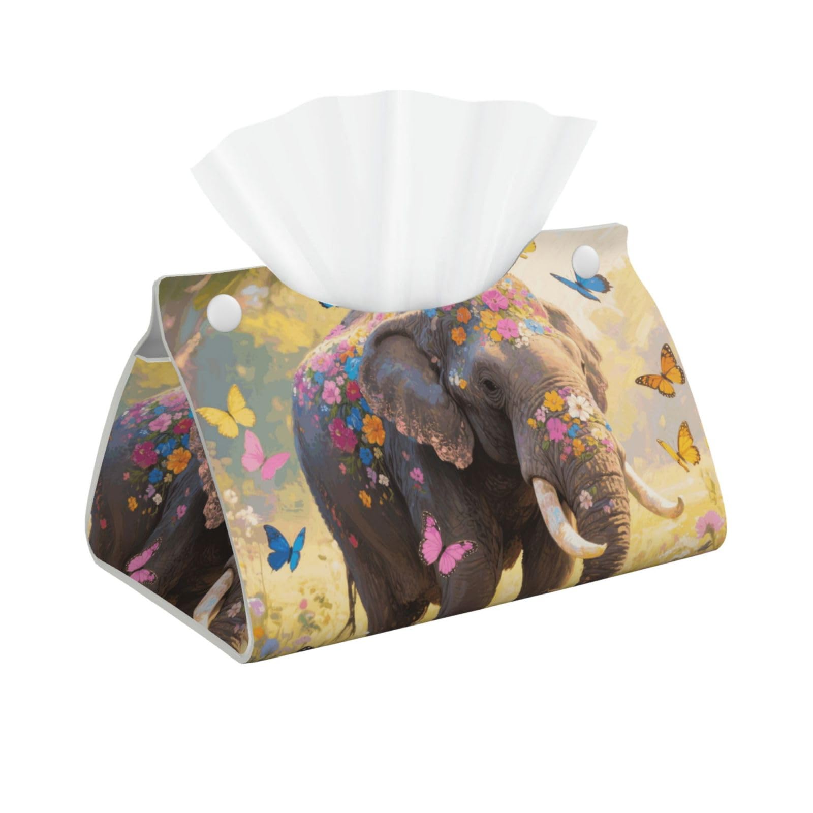 Pu Leather Tissue Box Cover, Butterfly Elephant Rectangle Tissue Case Covers Decorative Tissue Box Holder Waterproof Tissue Holder Organizer for Bathroom Home Office
