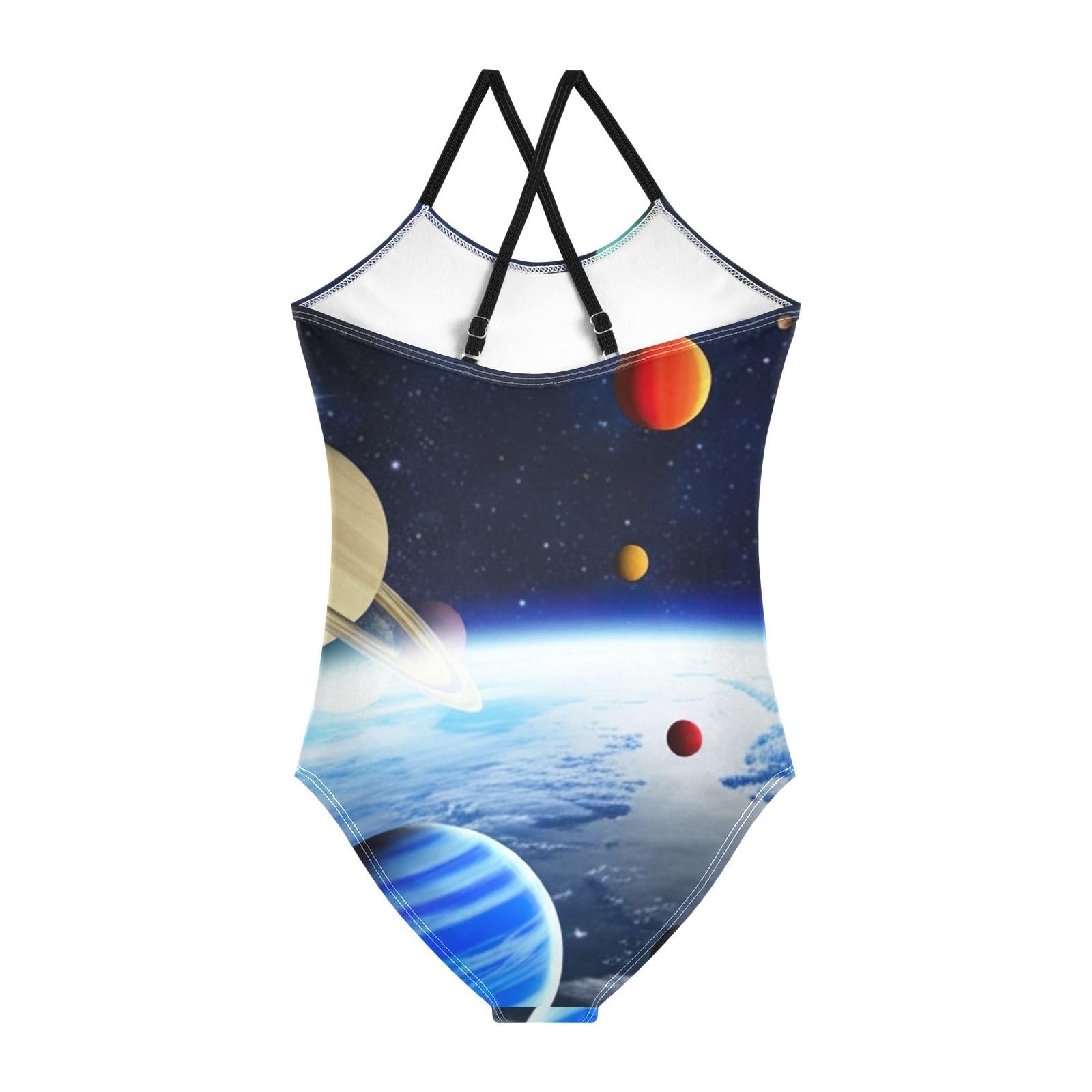 CHIFIGNO Planets Stars Swimwear for Girls Quick Dry Crossback One Piece Swimming Suits with Adjustable Strap 5-6 Years
