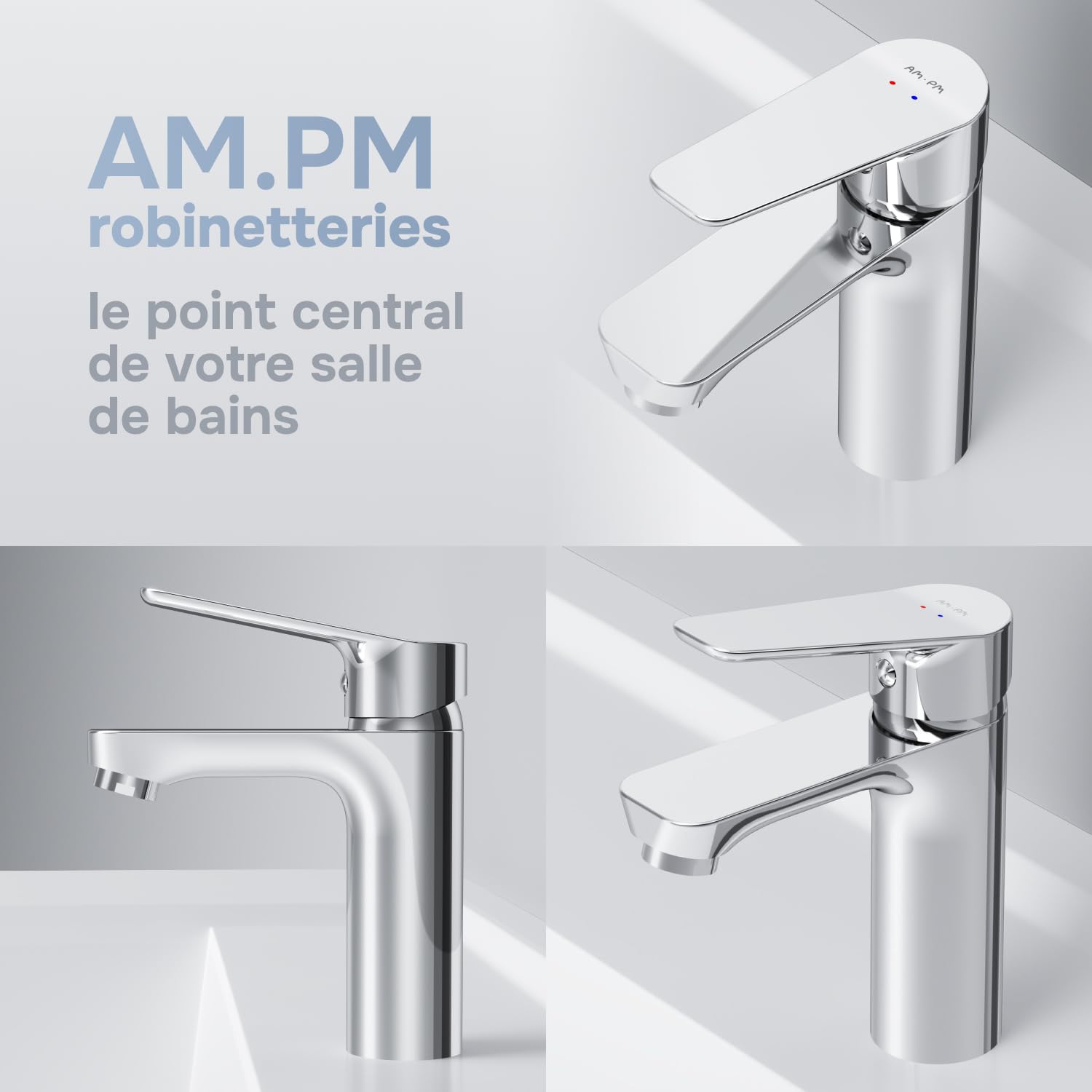AM.PM – Robinet Salle Bain Hit FTA82200, Mitigeur Lavabo Monocommande en Laiton avec Bonde de Vidage, Robinet Lave-Main Chromé
