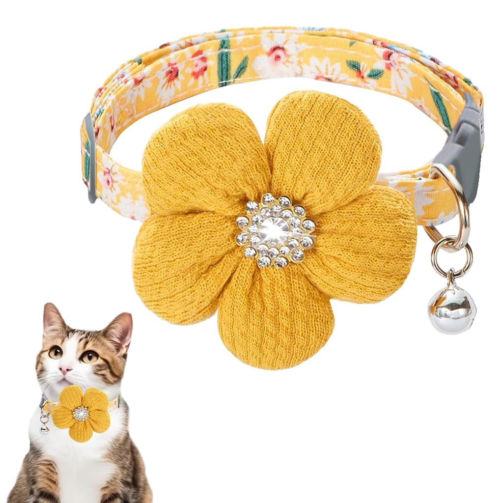 Qpets® Yellow Cat Collar, Flower Cat Collar with Handcrafted Crochet - Quick Release Buckle, Plush for Comfort, Silver Bell Accessory (B0DB4PTVWR) Amazon Price History, Amazon Price Tracker