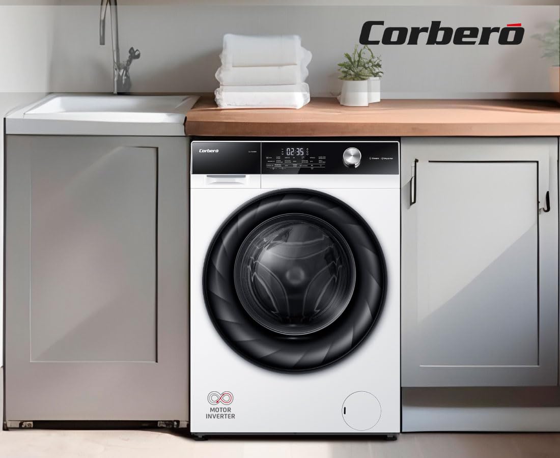 Corberó - Lavadora Carga Frontal | CLH7404MK | 7 Kg | 1400 Rpm | Motor Inverter | 15 Programas | Vapor | Lavado Jet | Inicio Diferido | Puerta XXL | Blanco