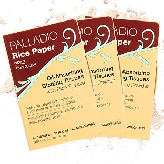 Palladio Rice Paper Blotting Sheets for Oily Skin - Natural Rice Oil Absorbing Facial Tissues, Translucent, 40ct Pack of 3