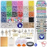 AIFNIY 3045 PCS Evil Eye Bracelets Kit Evil Eye Beads for Jewelry Making with Letter 4mm Glass Seed