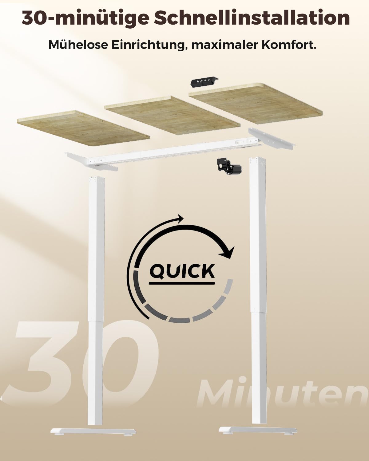 Höhenverstellbarer Schreibtisch, Schreibtisch Höhenverstellbar 100 x 60 cm, Memory Preset mit 2 Höhen, Einfache Montage, für Home Office, Arbeitszimmer und Spiele, Naturholz