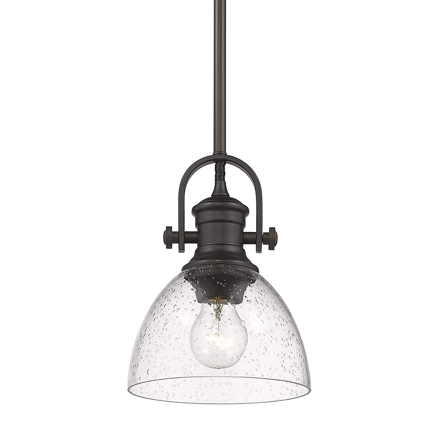 Golden Lighting 3118-M1L RBZ-SD Hines Mini Pendant, Rubbed Bronze with Seeded Glass