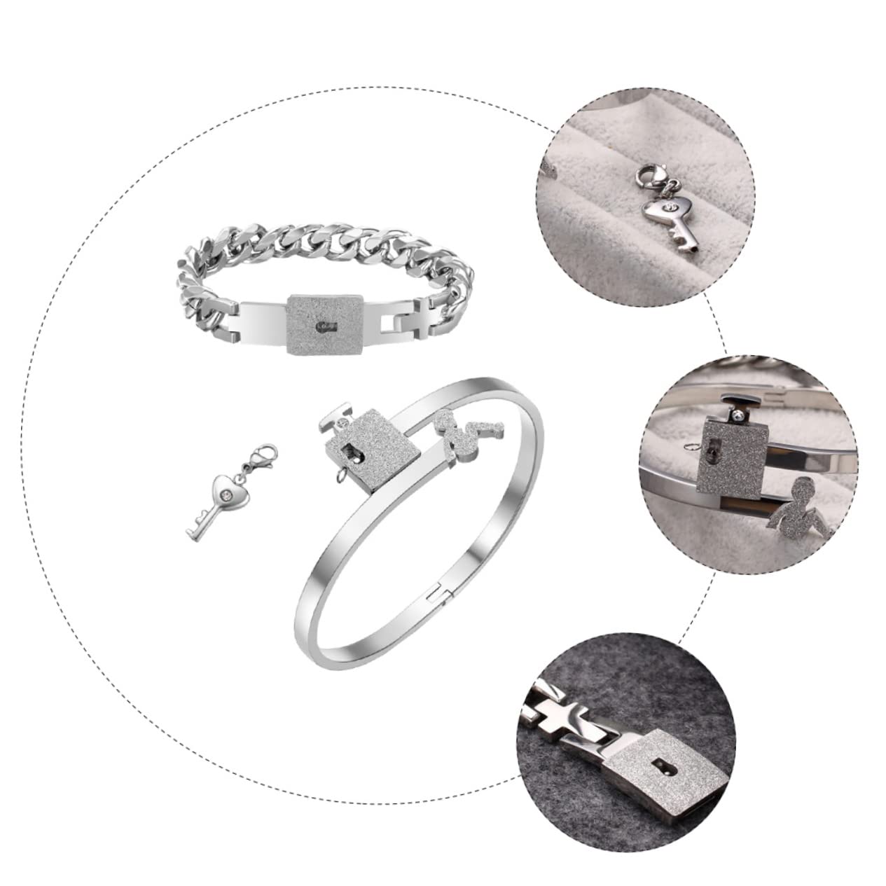 SHERCHPRY 3pares Pulsera Inoxidable Candado Para Parejas Joyería De Moda Para Mujeres y Hombres Día De San Valentín o
