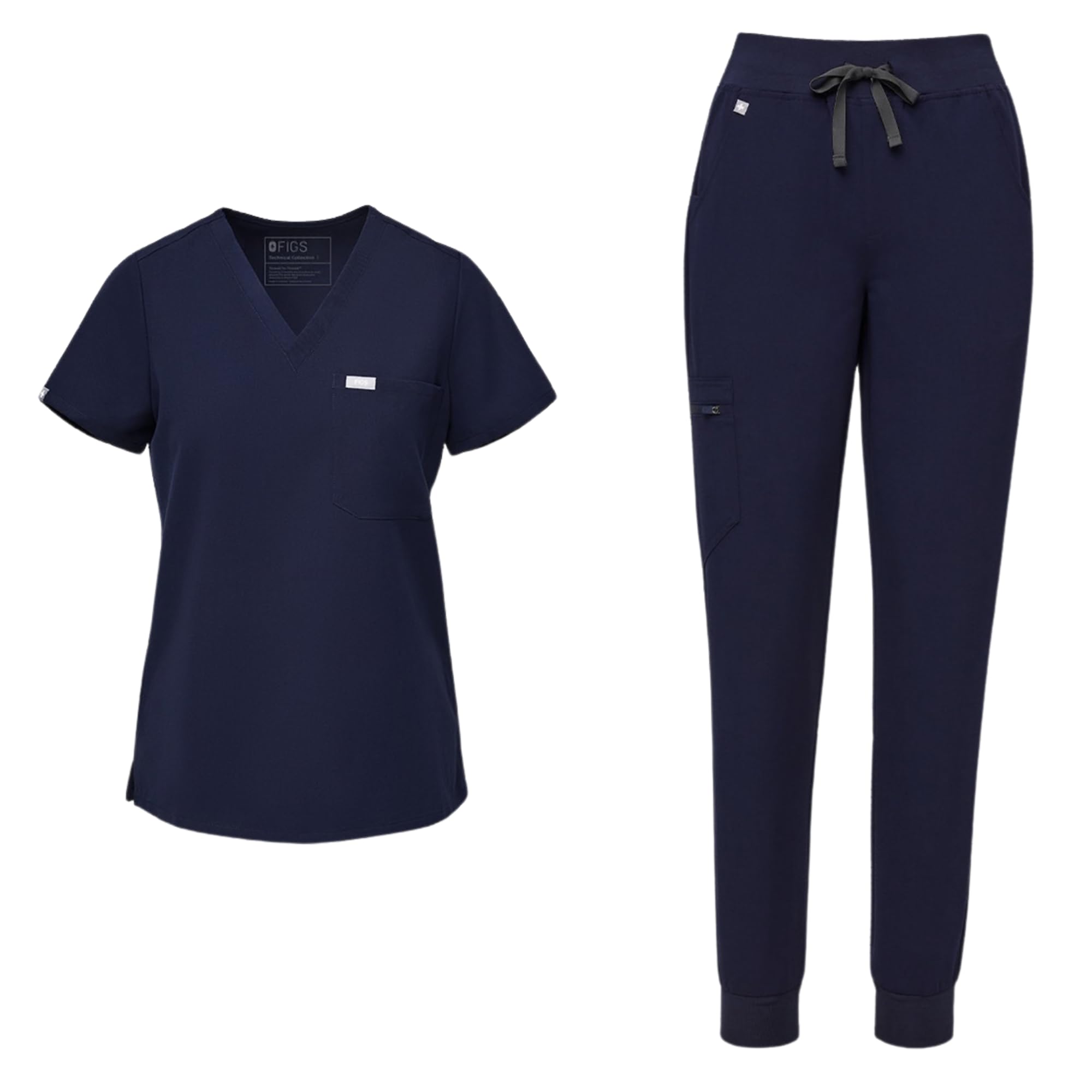 Catarina Top & Zamora High Waisted Scrub Pants Set for Women — Classic V-Neck, Slim Fit Jogger, Anti-Winkle