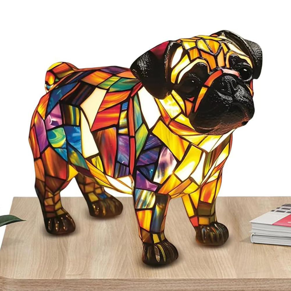 JHNGYJY Dog Lamp, Dog Series Art Night Light – Cute Pet Dog Themed LED Tabletop Lamp,Small Retro Resin Night Light,Vintage Animal Home Decor for Bedroom and Fun Gift for Dog Lovers, Pug