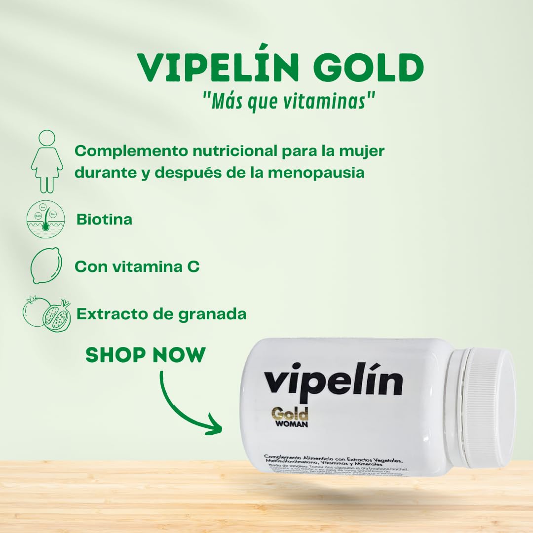 VIPELINE GOLD – dostawa na 6 miesięcy – witaminy dla zdrowych włosów – dla kobiet w okresie menopauzy i po okresie menopauzy - 100% naturalne składniki – Formuła z granatem, biotyną i cynkiem.