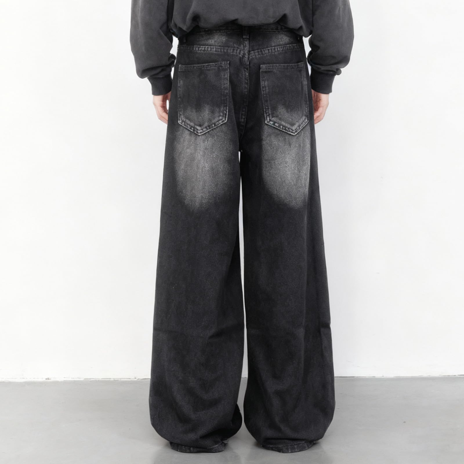 Jeans da uomo, stile vintage, largo, taglio dritto, in tinta unita, stile retrò, patchwork, per il tempo libero, casual, streetwear, outdoor, jeans da uomo