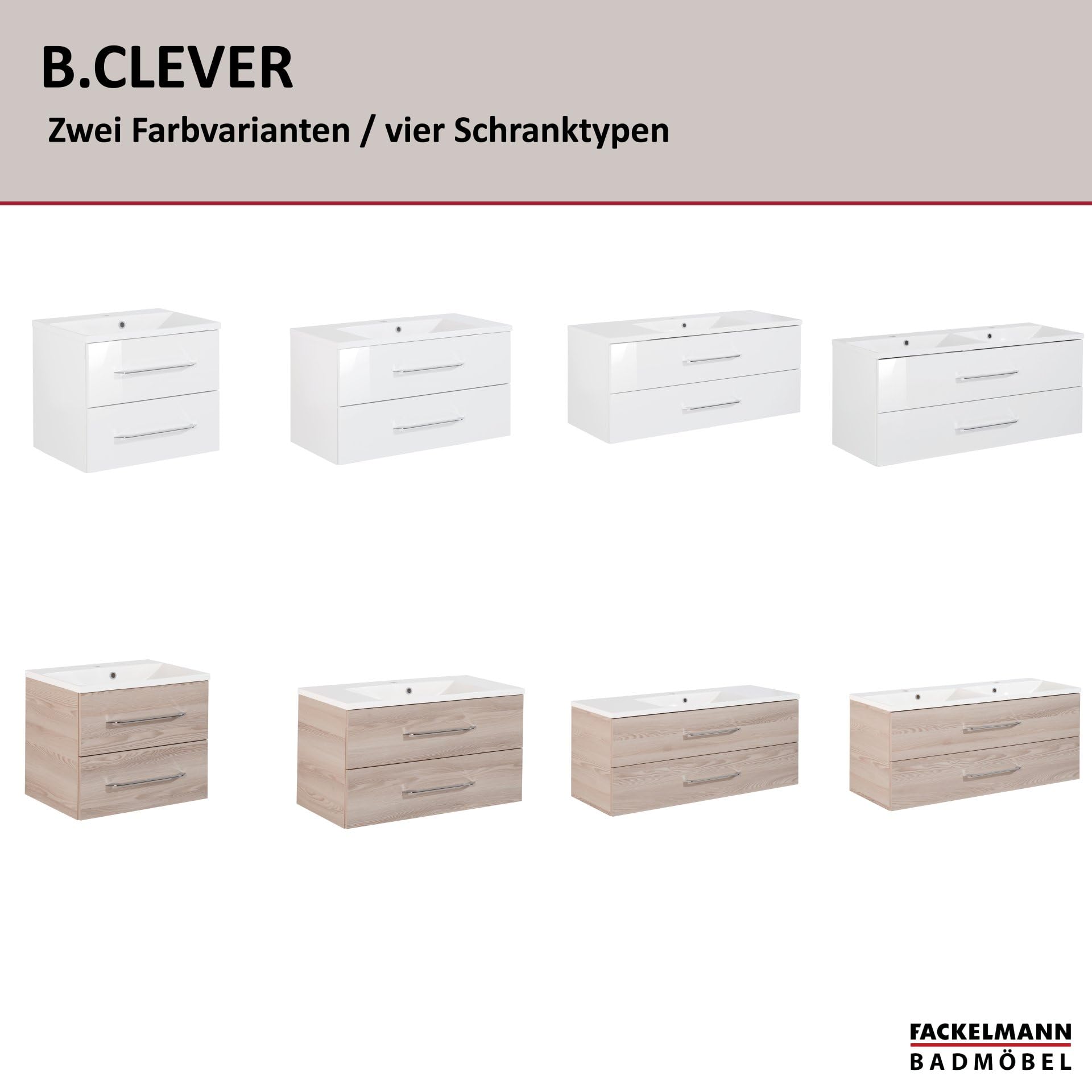 FACKELMANN Waschtischunterschrank inkl. Gussbecken B.CLEVER/Badschrank mit Soft-Close-System/Maße (B x H x T): ca. 90 x 48,5 x 46 cm/Möbel fürs WC oder Badezimmer/Schrank: Weiß/Becken: Weiß